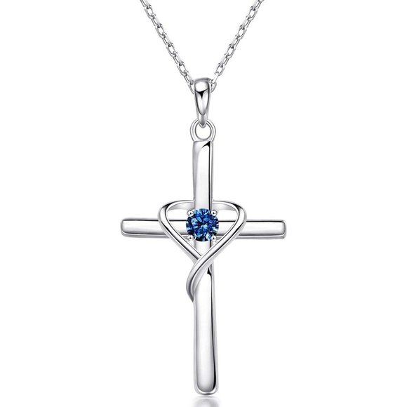 AmorAime 925 Sterling Silver Cross Necklace for Women Men 5A CZ Birthsto… - Picture 10 of 10